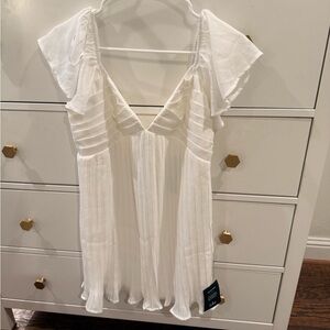 White Ruffled V-Neck Dress